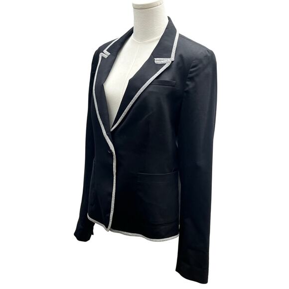 Gap 98% Wool Piped Lapel Lightweight Black Blazer Sz 10 - Picture 2 of 12